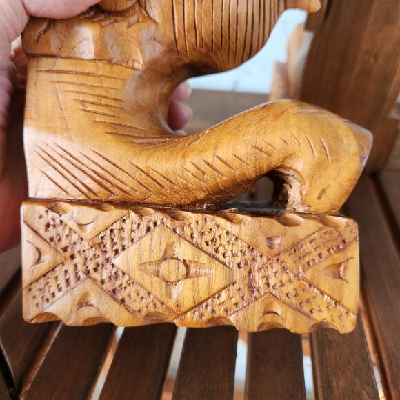 Vintage Hand-Carved Teak Elephant Bookends Pair – 10" Tall Wooden Decor Jungle - Picture 5 of 12